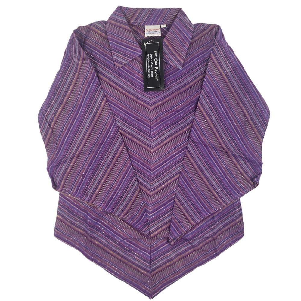 Far Out Fashion Purple Striped Chevron Shirt LongSleeve Womens Medium NEW